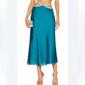 Yaura X REVOLVE Fife Skirt rhinestone Blue cutout Midi teal UK 8 US 4